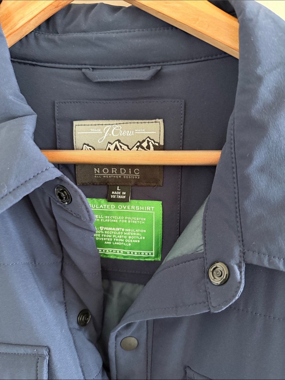 J.Crew Mens Eco Nordic Shirt Jacket Primaloft Navy Blue Puffer Workshirt Large - Picture 2 of 8